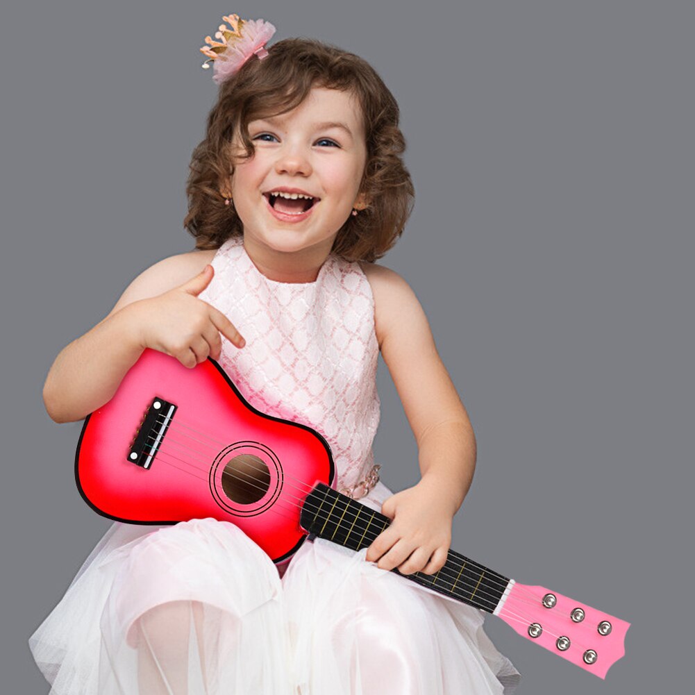 21 inch Basswood Ukulele 6 Strings Small Bass Acoustic Guitar Musical Instruments with Picks for Children Kids Beginners