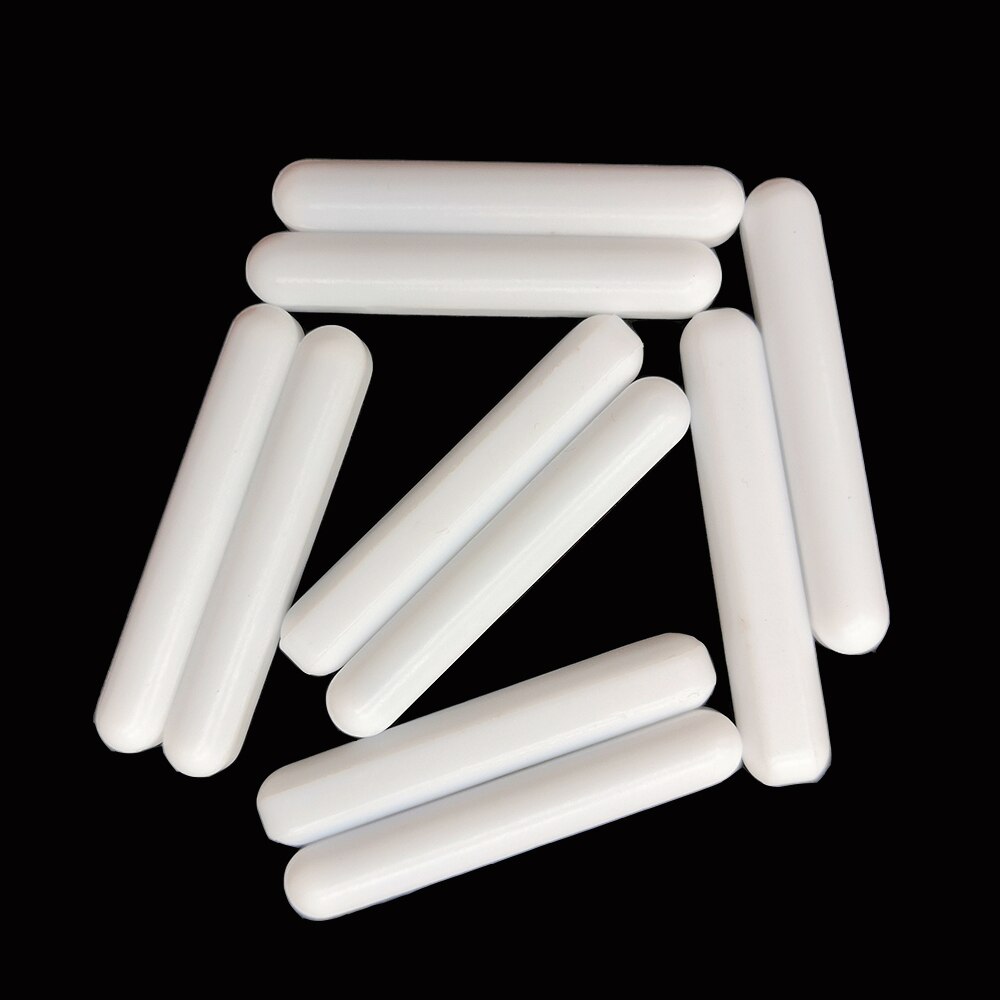 C8 x 50mm ptfe magnetisk omrörare omrörarstavar utan pivotring vanliga omrörande vita spinnstänger, förpackning  of 10 st