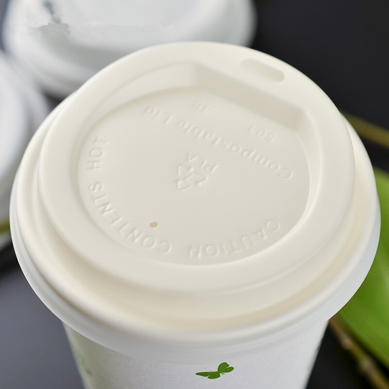 50pcs white PLA disposable coffee cup party birthday wedding favor beverage paper cup with PLA lid: Lid / 400ml 12OZ 50pcs