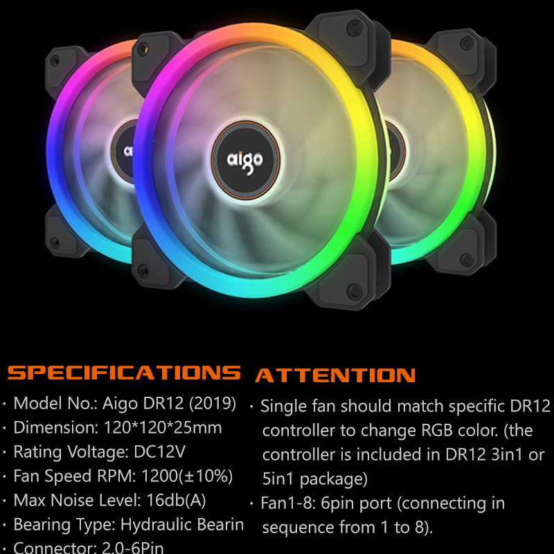 Aigo DR12 PC Cooling Fan 120mm Fan Rgb Fan Mute IR Argb White Blade Cooler Master 120mm Cooler Cooling For Computer Fans