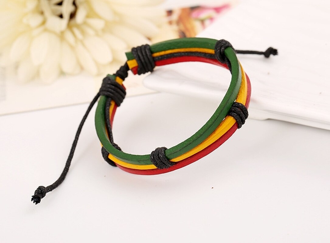 Red Green Yellow Tri-color Woven Leather Bracelet Charm Bracelets for Women Jewelry Accessories