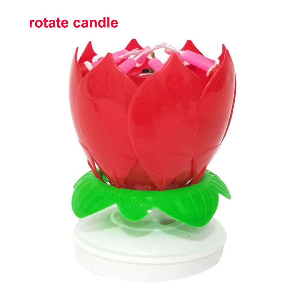 Electronic Birthday Candles Double Lotus Music Blossom Rotating Cake Candle Party Decoration Candle For Birthday Innovative: Red
