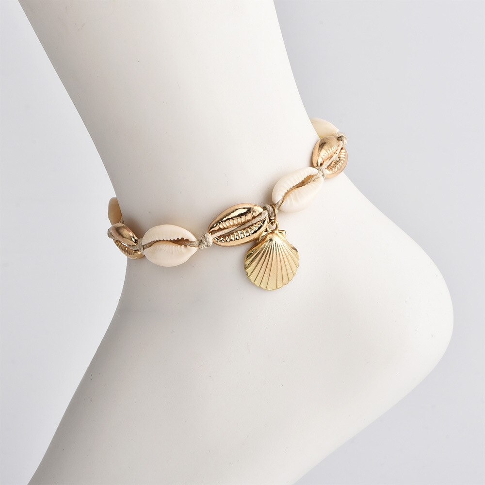 Vintage Antieke Gouden Kleur Enkelbandje Vrouwen Shell Pailletten Kralen Geometrische Armband Charm Bohemian Enkelband Boho Voet J