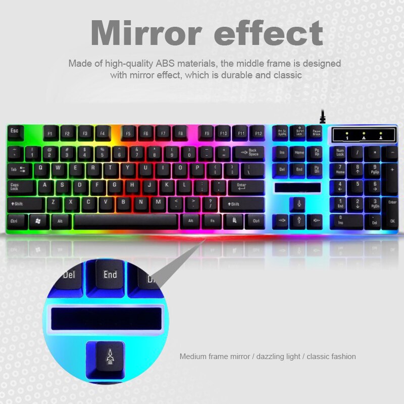 Gaming Keyboard Mouse Set USB Wired Backlit Colorful Rainbow Mouse Keyboard Kit for Home Office QJY99
