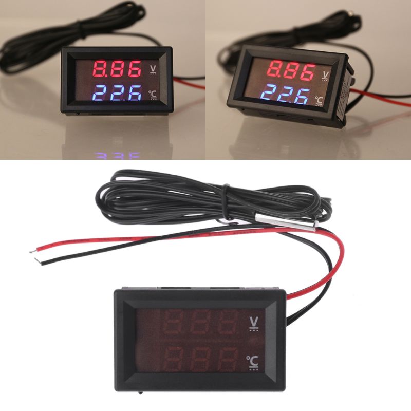 12V/24V Led Display Auto Voltage & Water Temperatuurmeter Voltmeter Thermometer'