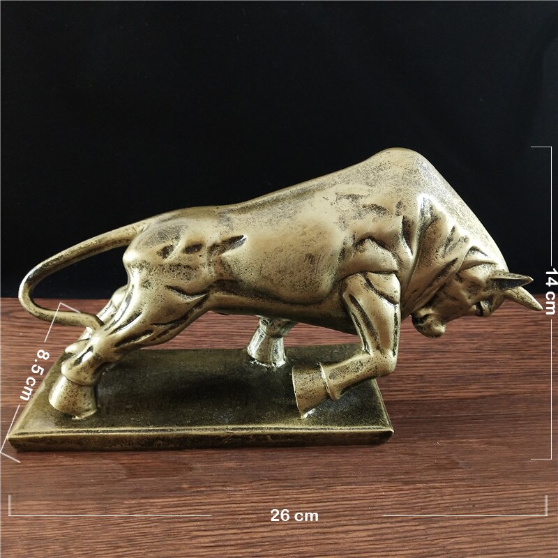 Gold Bull Statue Ornament Wall Street Cattle Sculpture Statue Charging Stock Market Resin Mascot Home Office Decoration: Bronze1
