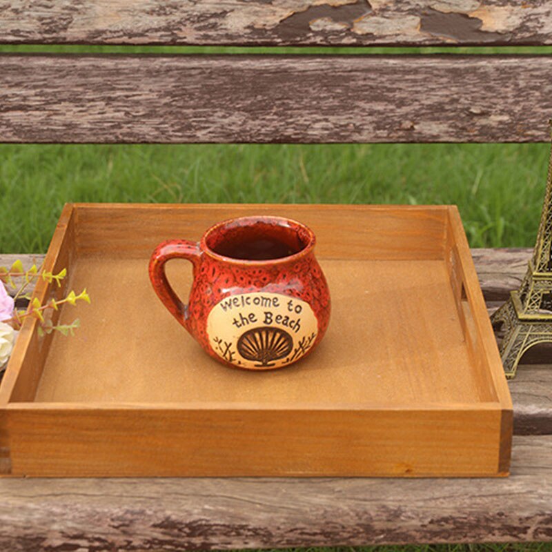 Square Tray Vintage Wooden Wood Bread Tray Cup Cup Household Tray Storage Tray table tray wood trays: Old color