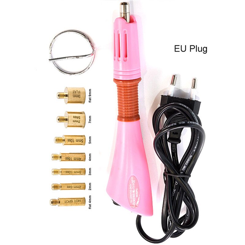 Fix Strass Set/Eu Of Us Plug Hotfix Applicator Fix Crystal Glass Rhinestone Iron-On Wand voor Kleding Schoenen: EU Plug pink