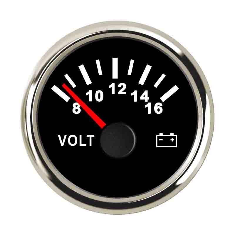 Universell marin båt bil voltmeter mätare 9 ~ 32 v arbetsspänning 52 mm vattentät spänningsindikator med röd bakgrundsbelysning: Svart silver 816v