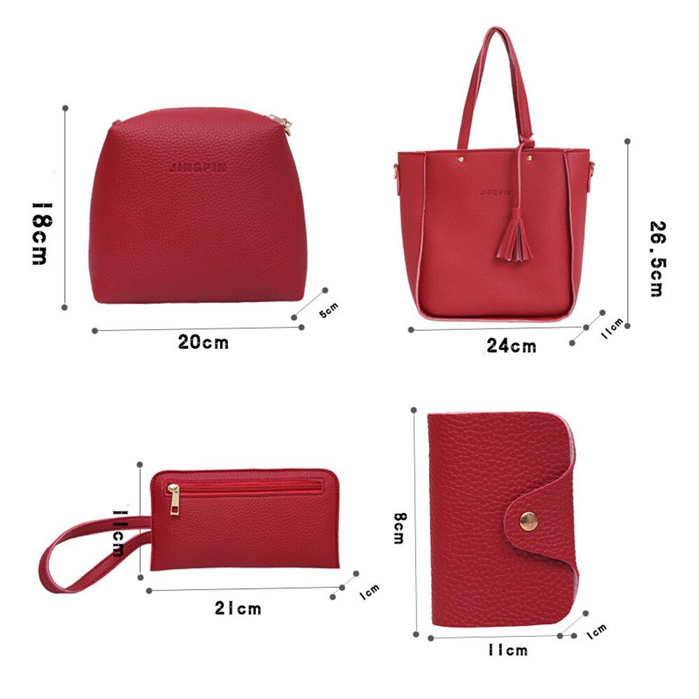 Women Four Set Handbag Shoulder Bags Four Pieces Tote Bag Crossbody Wallet Bags
