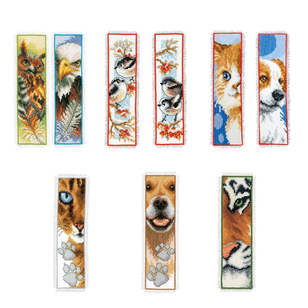 Marcapáginas bordado casero con de Animal, Kit de manualidades, adornos de libros, Cruz contada, bricolaje