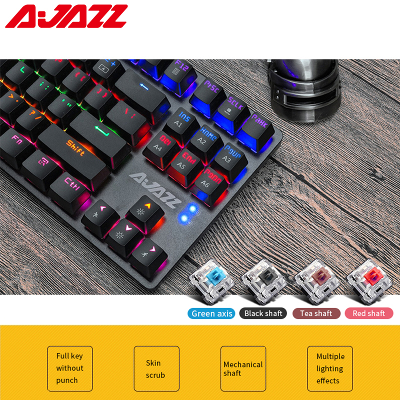 AJAZZ Robocop 87 Key Rainbow Backlight Gaming Mechanical Keyboard Ergonomic Anti-Ghosting 104 Key Wired Keyboard for PC Laptop