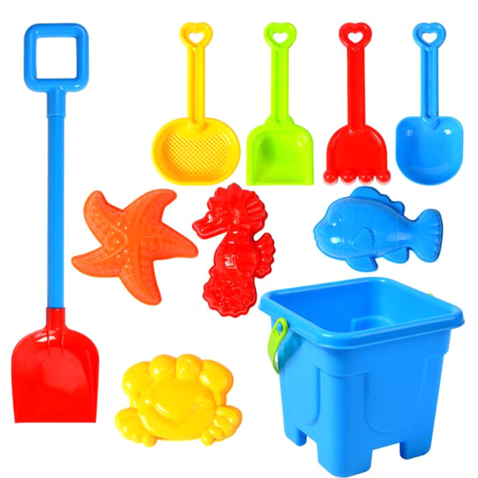 20PC Sand Sandbeach Kids Beach Toys Castle Bucket Spade Shovel Rake Water Tools Sets Random Color Plastic Beach Bucket Spade Toy: E-10PCS