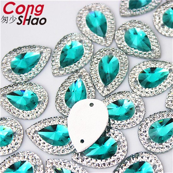 Cong Shao 200Pcs 13*18Mm Ab Kleurrijke Plaksteen Naaien 2 Hole Kostuum Knop Kristal Hars Strass trim Accessoires YB36: Sky blue