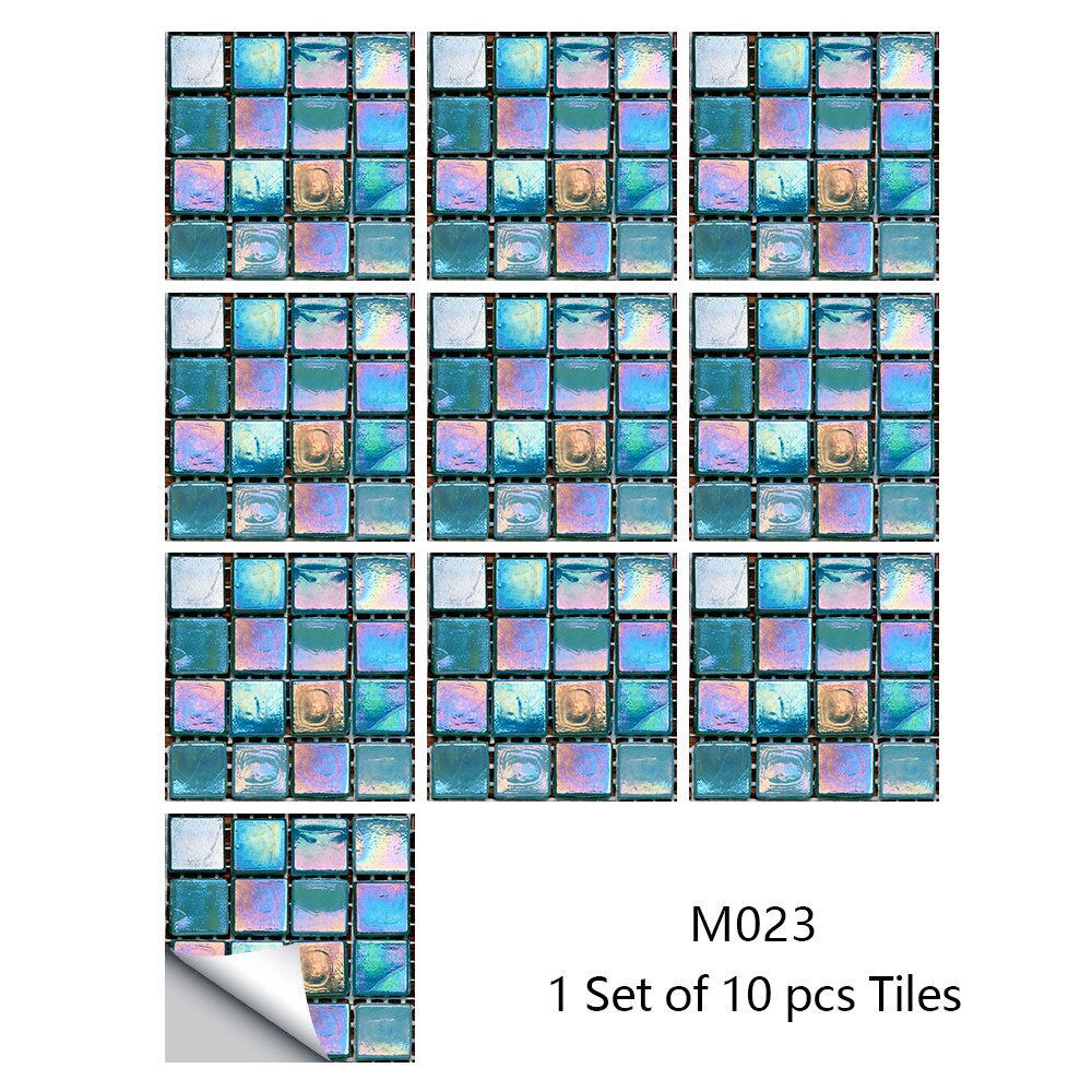 Pegatinas de pared de azulejos de mosaico de mármol, cubiertas planas impresas en 2D para cocina, baño, pelar y pegar, Mural de arte impermeable, 10 piezas: M023 / 15cmX15cmX10pcs