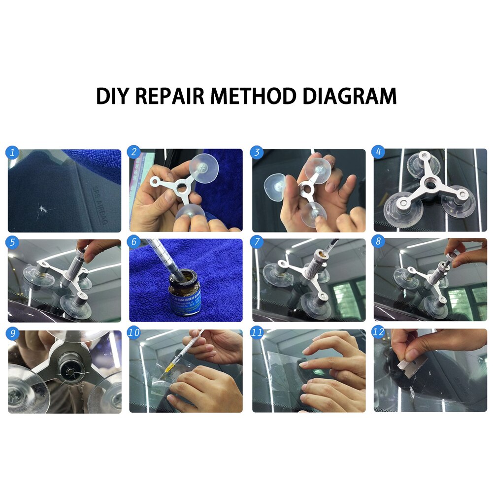 Aluminum Alloy Car Windshield Glass Crack Chip Windscreen Repair DIY Tools Kit