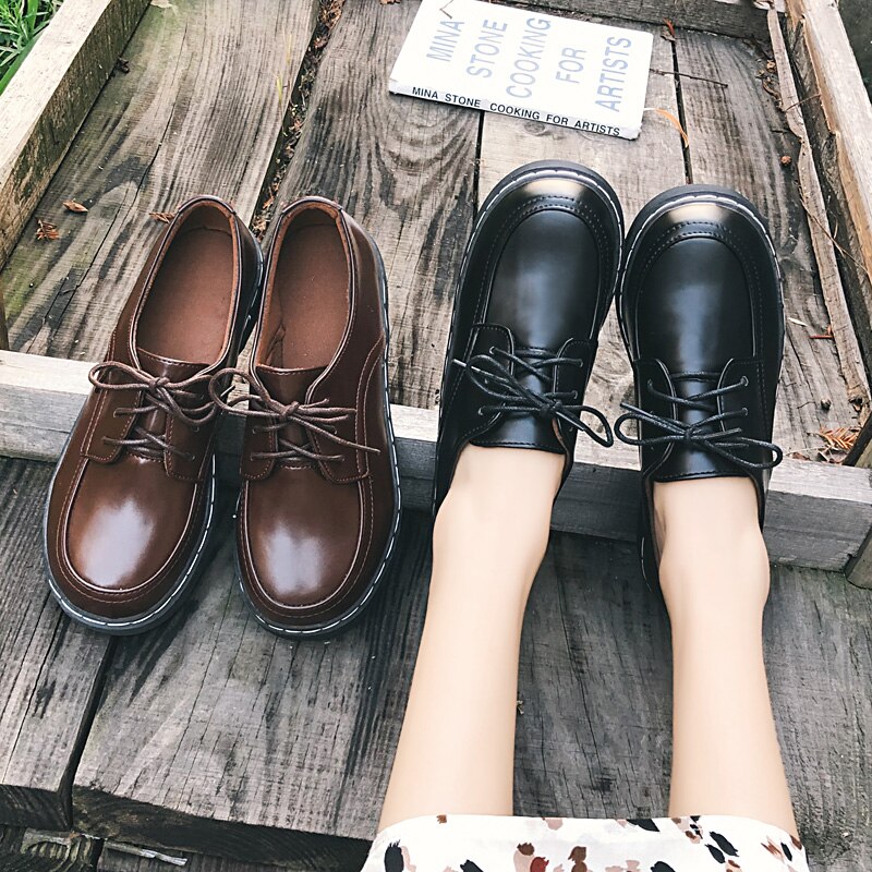 Casual Vrouw Schoen Womens Derby Schoenen Ronde Neus Alle-Wedstrijd Britse Stijl Mode Vrouwen Vrouwelijke Schoeisel Lederen Preppy