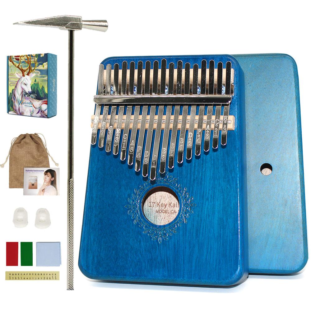 Kalimba 17 key Thumb Piano Wood Mahogany Mbira Body Musical Instruments Africa Kalimba Piano with Accessories: KM-Blue