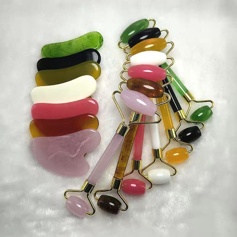 2 sztuk/zestaw żywicy wałeczek robić masażu twarzy zestaw Gua Sha skrobak pokładzie podnoszenie twarzy w górę preparat przeciwzmarszczkowy Gua Sha urządzenie robić masażu twarzy