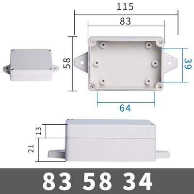 1PCS Waterproof Plastic Terminal Enclosure Box Electronic Project Instrument Case ABS Outdoor Junction Box Housing With Ears: 83x58x34mm