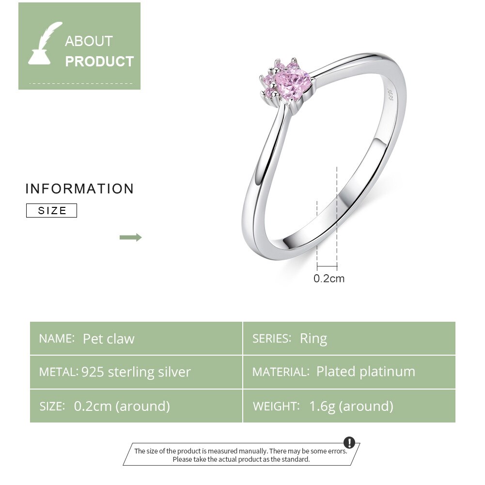 Bamoer real 100% 925 prata esterlina clássico cão pata rosa claro cz anéis de dedo para mulher prata esterlina jóias scr628