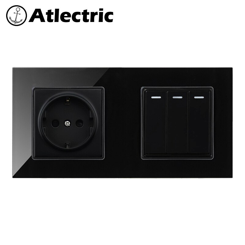 Atlectric DE EU Standard Plug Socket Light Switch Button Switch Power Lamp Light Double Socket Wall Outlet 172mm*86mm