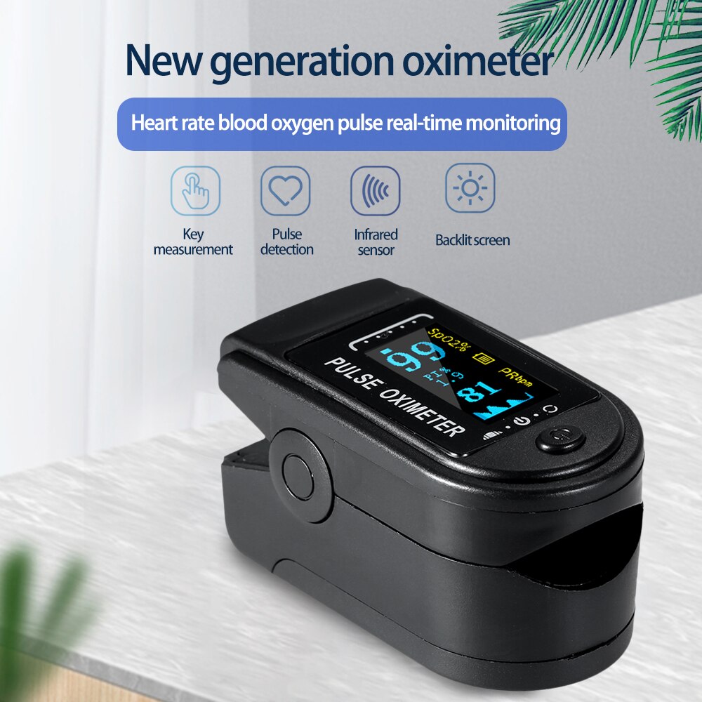 Professionele Vinger Oximeter Vingertop Pulsoximeter Pulsoximeter Bloeddrukmeter Pulse Hartslagmeter: Black