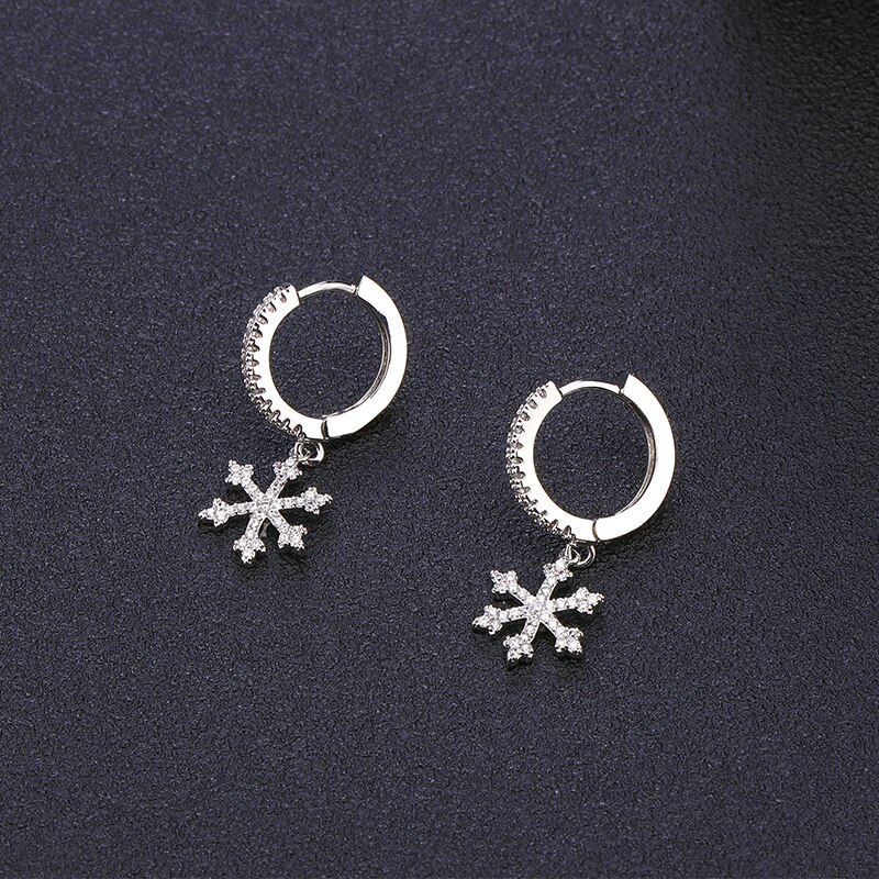 1 Pair cubic zircon Cute Snowflake Earrings Crystal Gold Sliver Color Small Hoop Earings For Women Jewellery: SILVER