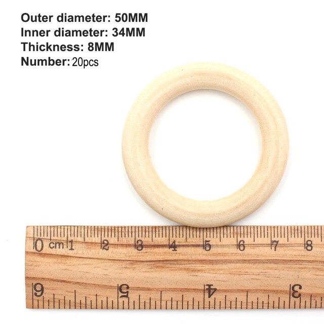 15-100mm Unfinished Wooden Rings for Crafts Natural Wood Rings DIY Wood Hoops Ornaments Connectors Jewelry Making Ring Pendant: 50mm 20pcs