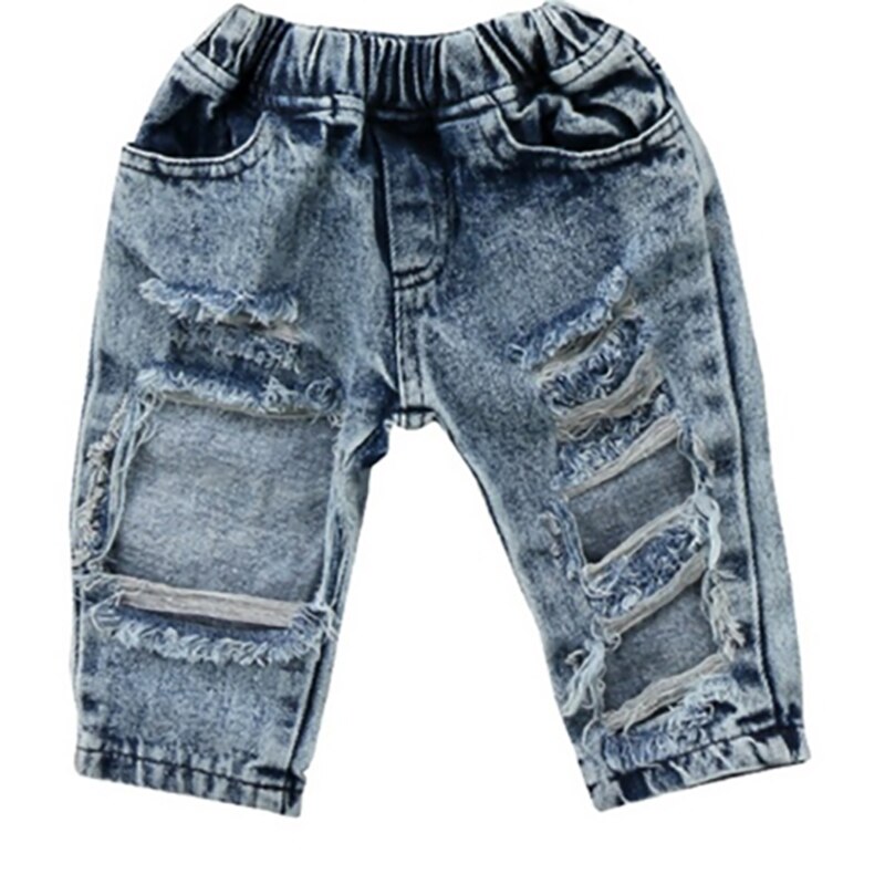 Børn piger patch denim bukser stretch elastiske bukser jeans revet tøj patch: 5t