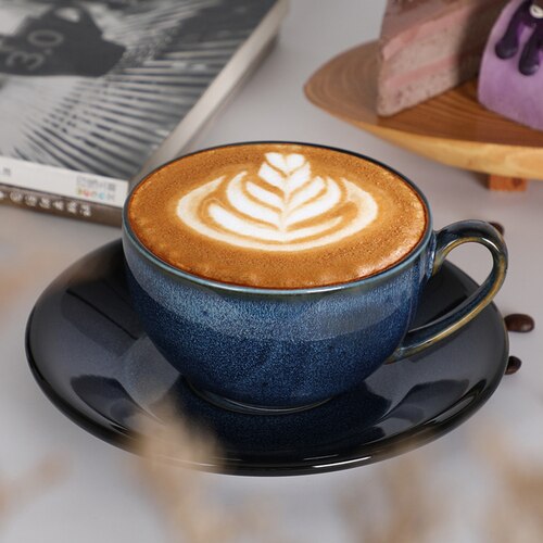 European Style Glaze Starry Sky Ceramic Coffee Cup Cappuccino Latte Fancy Coffee Garland Cup and Saucer Set: Starry Sky Blue