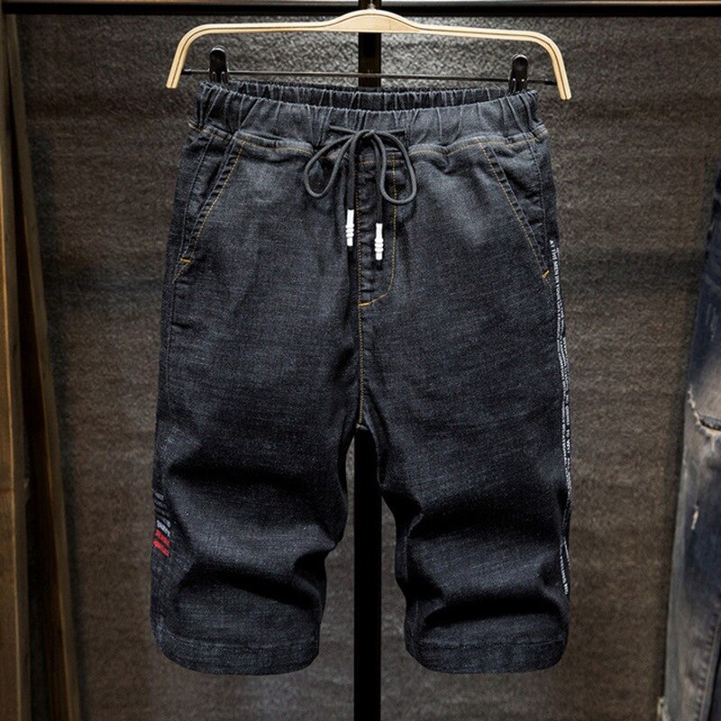 Sommer tynn tøye ut denimshorts menn løs pluss størrelse 7xl 6xl 5xl 4xl elastisk midje harlan shorts tidevann: Svart / 4xl