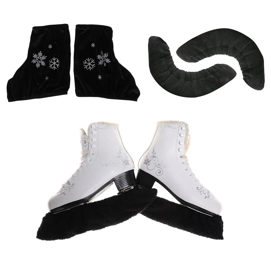 1 Pair Ice Figure Skate Boot Covers Protector &amp; Skating Velvet Blade Soaker S M L
