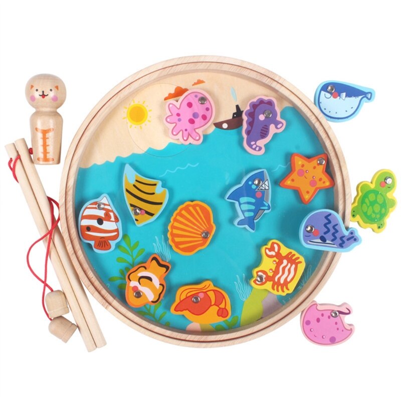 1einstellen mit 12 Fisch Angeln Spiel Spielzeug für Weihnachten Magnetische Spielzeug Holz Stück