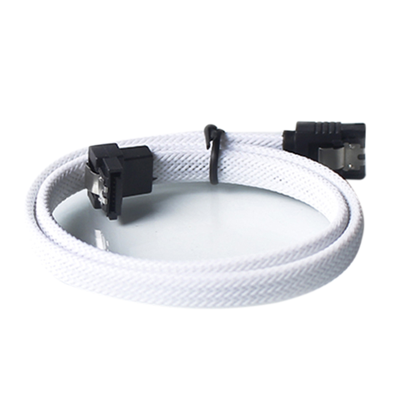 2 Pcs 50CM SATA 3.0 III SATA3 7Pin Data Cable Right Angle 6Gb/S SSD Cables HDD Hard Disk Data Cord With Nylon Sleeved (White Wit