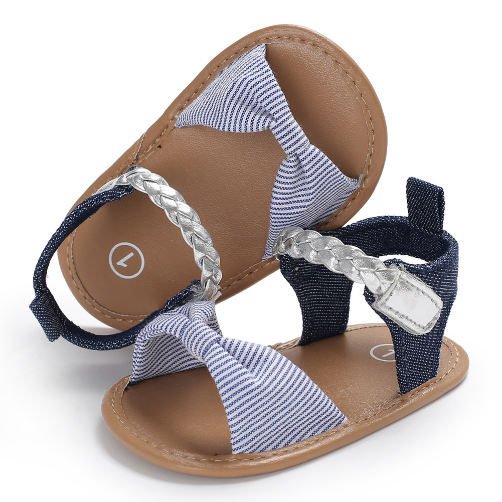 Peuter Meisje Baby Baby Boog-Knoop Sandalen Zomer Canvas Mocassin Schoenen Prewalker Gevlochten Schoenveter Denim Schoenen: B / 13-18 months
