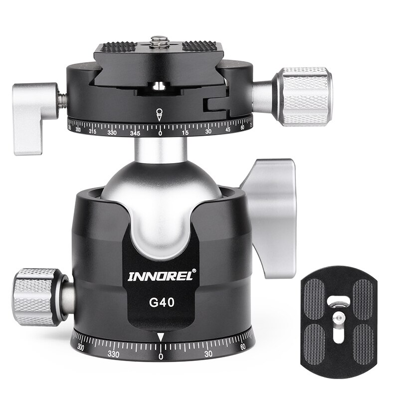 G40/G34 Low Center of Gravity Tripod Ballhead Double Panoramic U Notch Head Add L Quick Release Plate for Monopod DSLR Camera: G40 with L plate