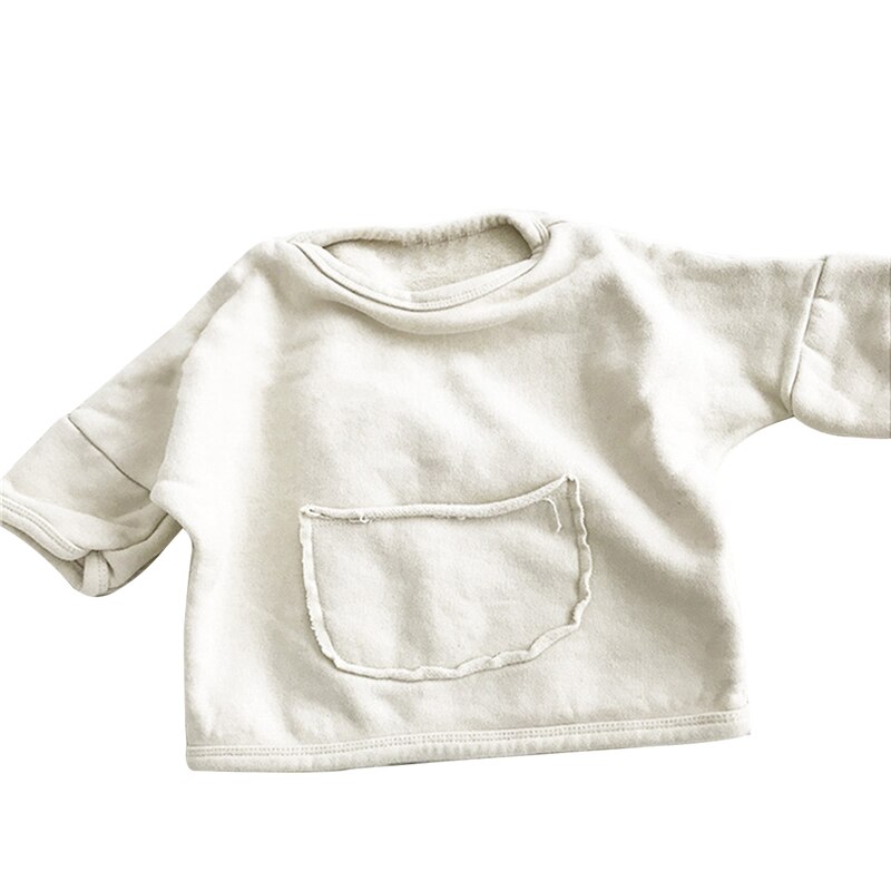 2-7Y Kids Baby Meisjes Jongens Sweatshirt Tops Solid Lange Mouwen Trui Pocket Warme Katoen Herfst Outfits 4 Kleuren