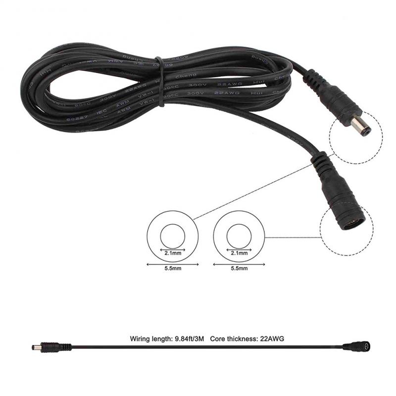 Cable de extensión de alimentación de 3/6, 5/10/16, 4/32 y 8 pies de CC, Cable hembra macho de 5,5mm x 2,1mm para Router y equipo eléctrico de tira Led
