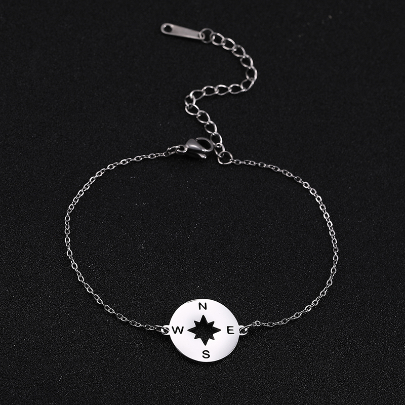 Pulseras simples de acero inoxidable para mujer, pulsera con colgante de brújula de rayo, joyería de lujo, pulsera de con dijes,: Marrón rojizo
