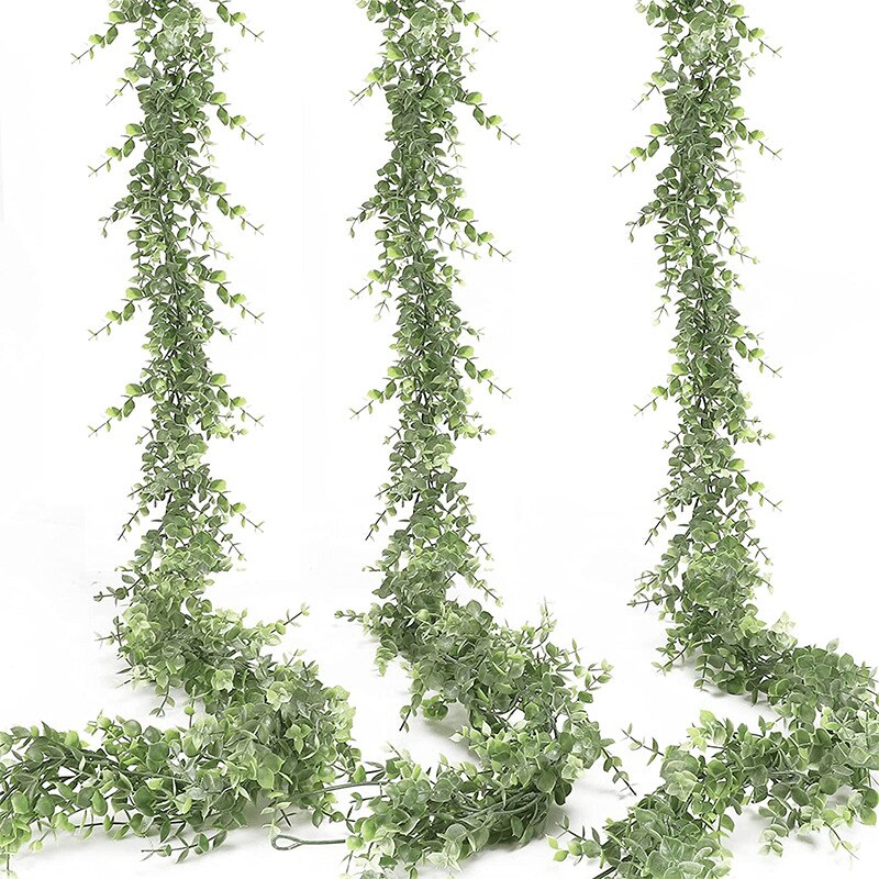 3PC Artificial Eucalyptus Garland, Faux Vines Greenery Garland Wedding Backdrop Arch Hanging Plant