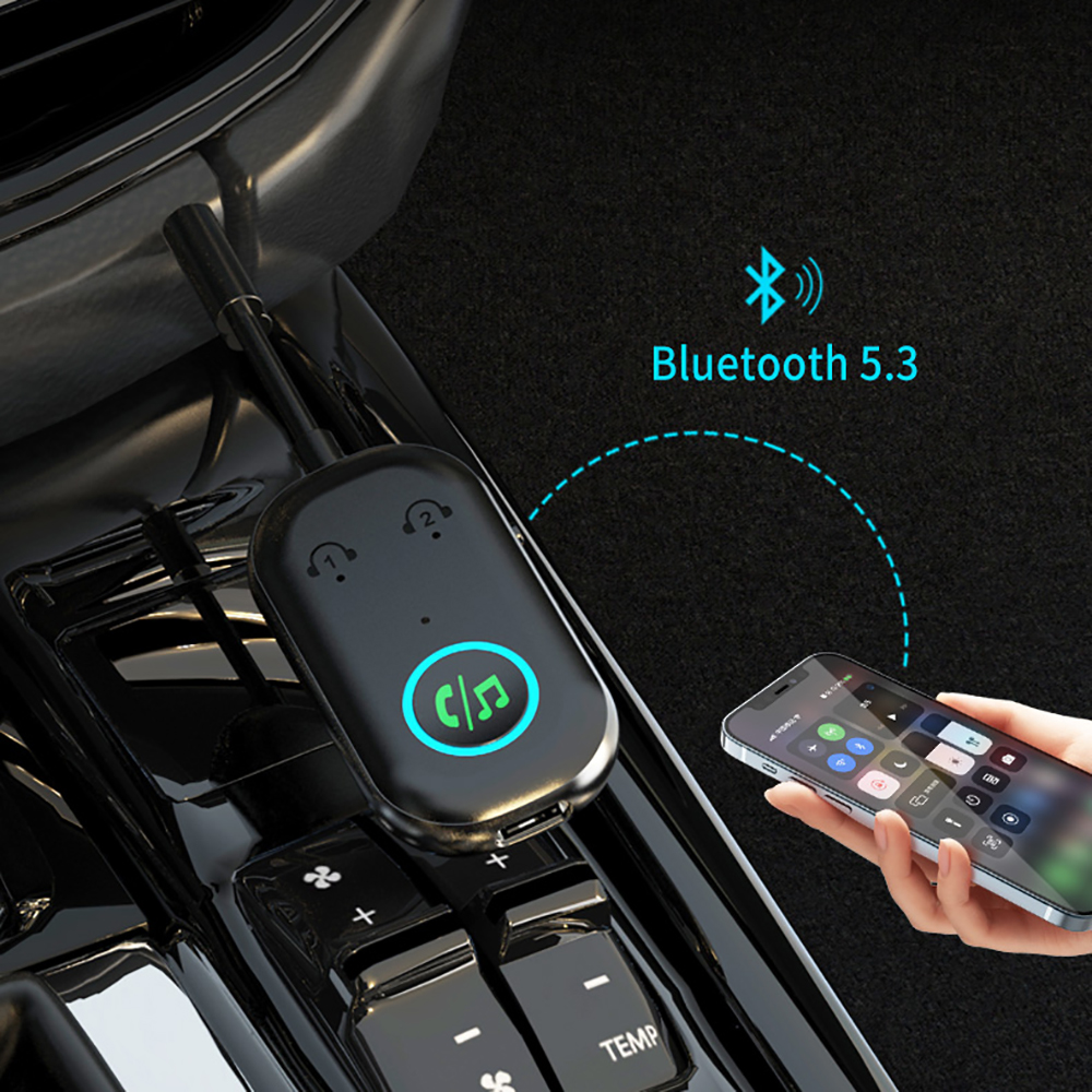 Bluetooth 5.3 hifi stereo bilstereo mottagare sändare 3.5mm aux trådlös ljudadapter med hd-mikrofon för bilmonteringssats högtalare pc tv