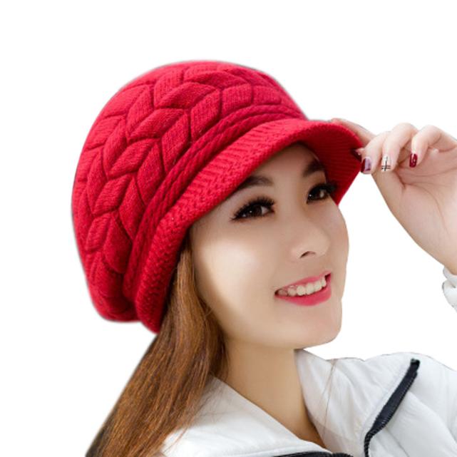 Autumn Winter Hats Women Solid Skullies Knitted Newsboy Cap Men Ladies Casual Wool Hat Winter Beret Women Painter Cap: Watermelon Red 