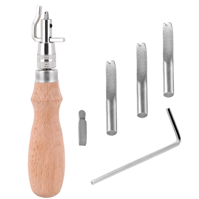 LMDZ 7 in 1 DIY Adjustable Leather Stitching Groover Skiving Edge Beveler Tools For Leathercraft Sew Crease Grooving Tool: wood