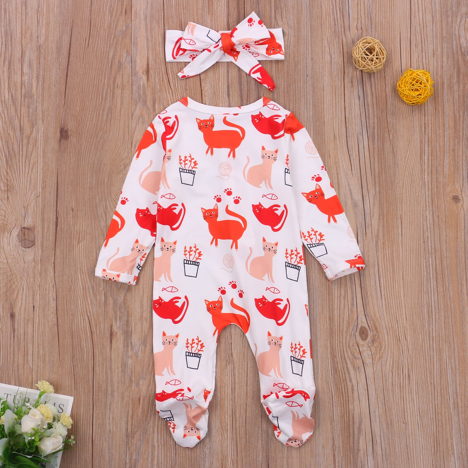 2 Pcs Newborn Baby Girls Boys Cars Footies Print Outfits, Infant Long Sleeve Round Neck Ruffle Footed Jumpsuit + Headband