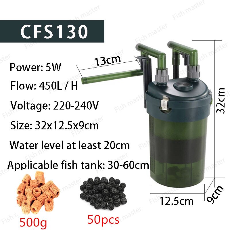 ODYSSEA CFS-130 Aquarium External Canister Filter Nano Hang On Fish Tank Outside Filter Power Aquario Canister 450L/h: CFS-130 set 1 / AU adapter plug