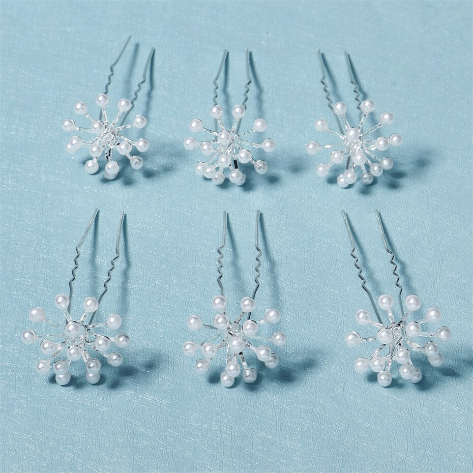 6 Stks/set Zilveren Kleur Parel Bruiloft Haarspeld Bruid Haar Accessoires Sieraden Handgemaakte Bridal Haarspelden Voor Vrouwen Bruidsmeisje: Default Title