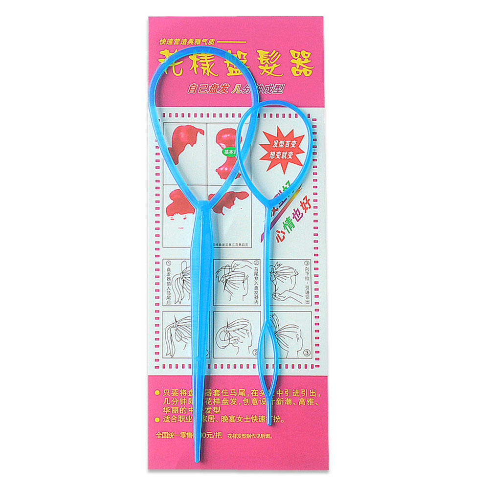 Popular 2pcs Ponytail Creator Plastic Loop Styling Tools Black Topsy Pony topsy Tail Clip Hair Braid Maker Styling Tool: Blue