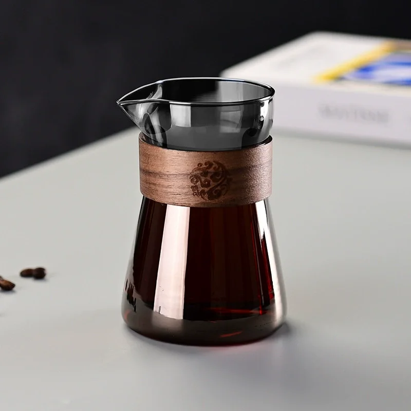17oz/500ml Kaffeekaraffe aus Glas mit hitzebeständiger Holzschicht, Kaffeedekanter, Kaffeetasse zum Übergießen, Kaffeebrühkanne: Hellgrau