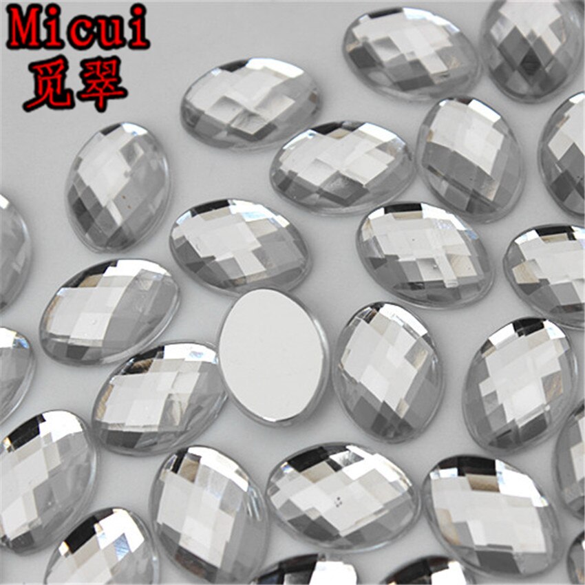 Micui 100Pcs 10*14mm Oval Shape Flat Back Rhinestone Applique Acrylic Stone Crystals Non Hotfix Crafts Jewelry Accessories MC772